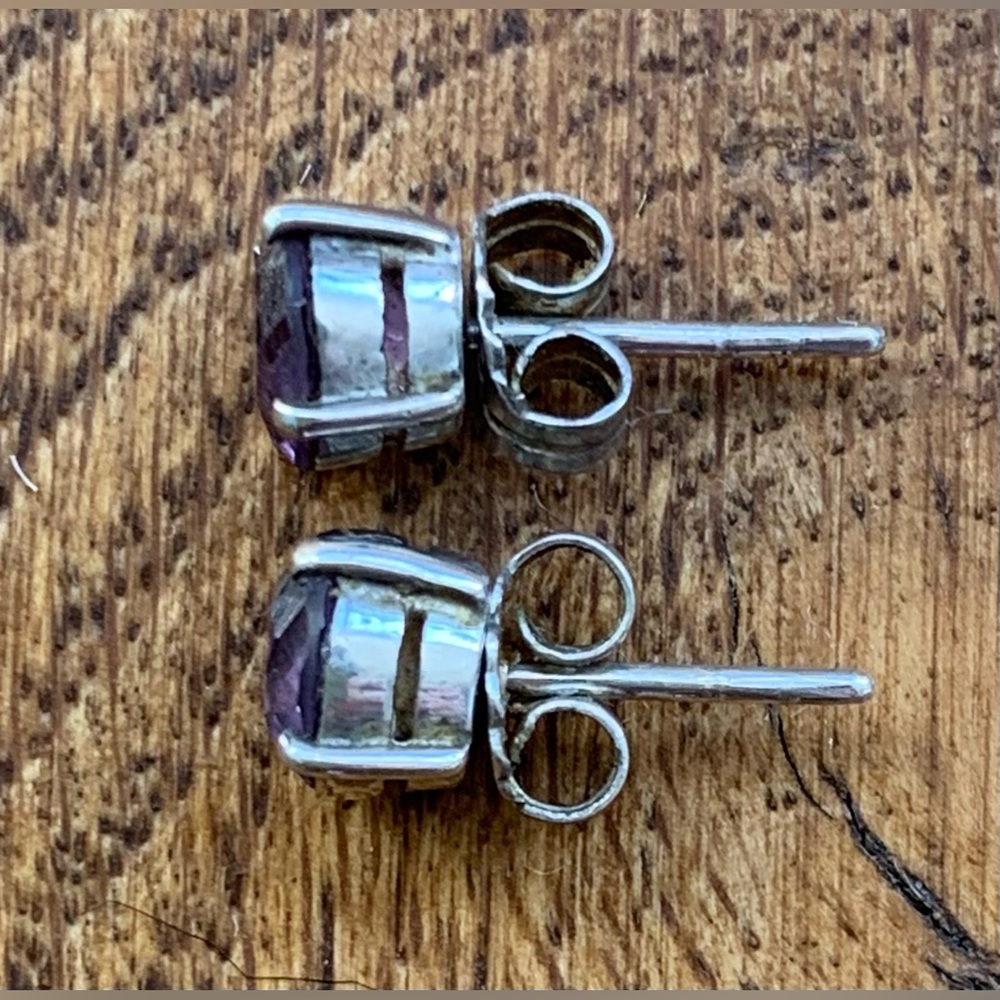 Sterling Silver Amethyst Stud Earrings View 2